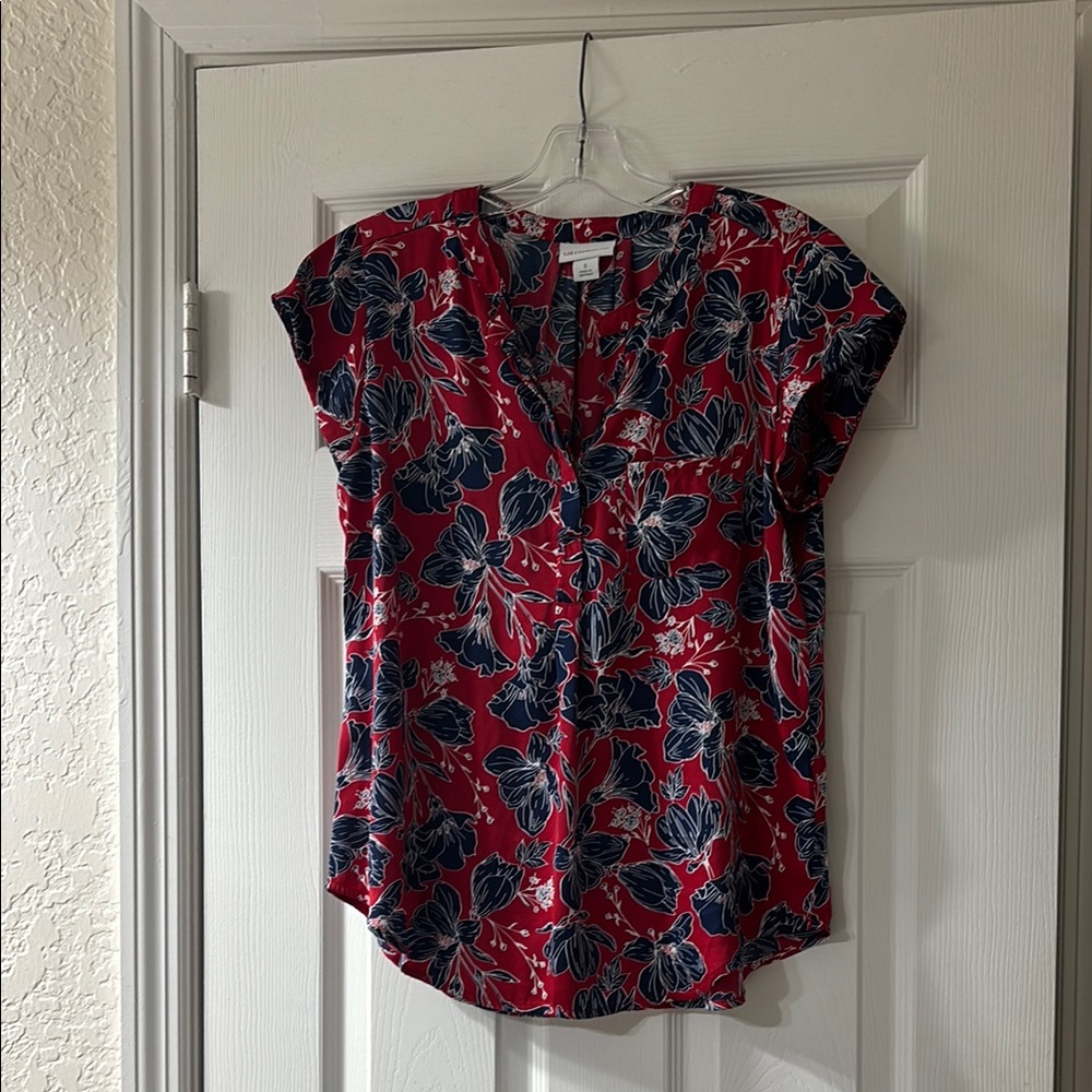 Floral Red and Blue Women's Top